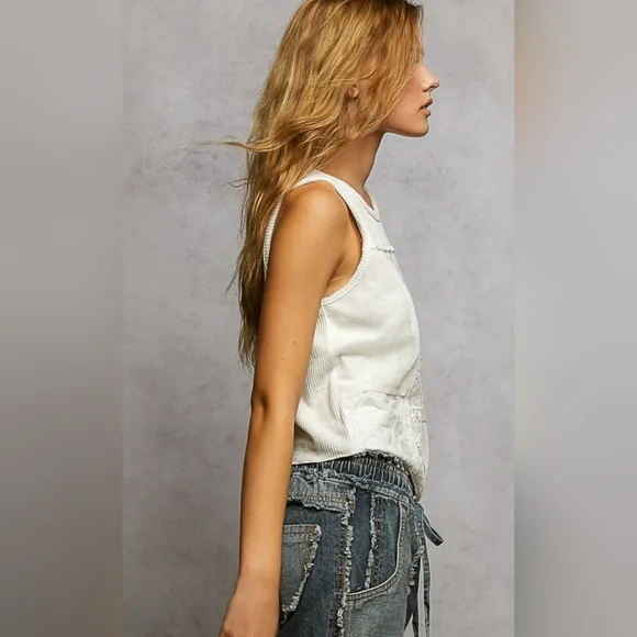 #1132 POL Ghost Flower Patchwork Top - Picture 4 of 14